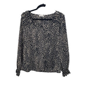 Anna Kaci California Dot Print Blouse Women Small Black White Long Sleeve Ruffle